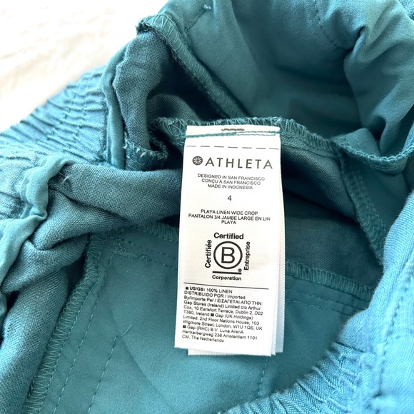 Athleta Playa Linen Borealis Green Wide Leg Crop Pants - Picture 8 of 14